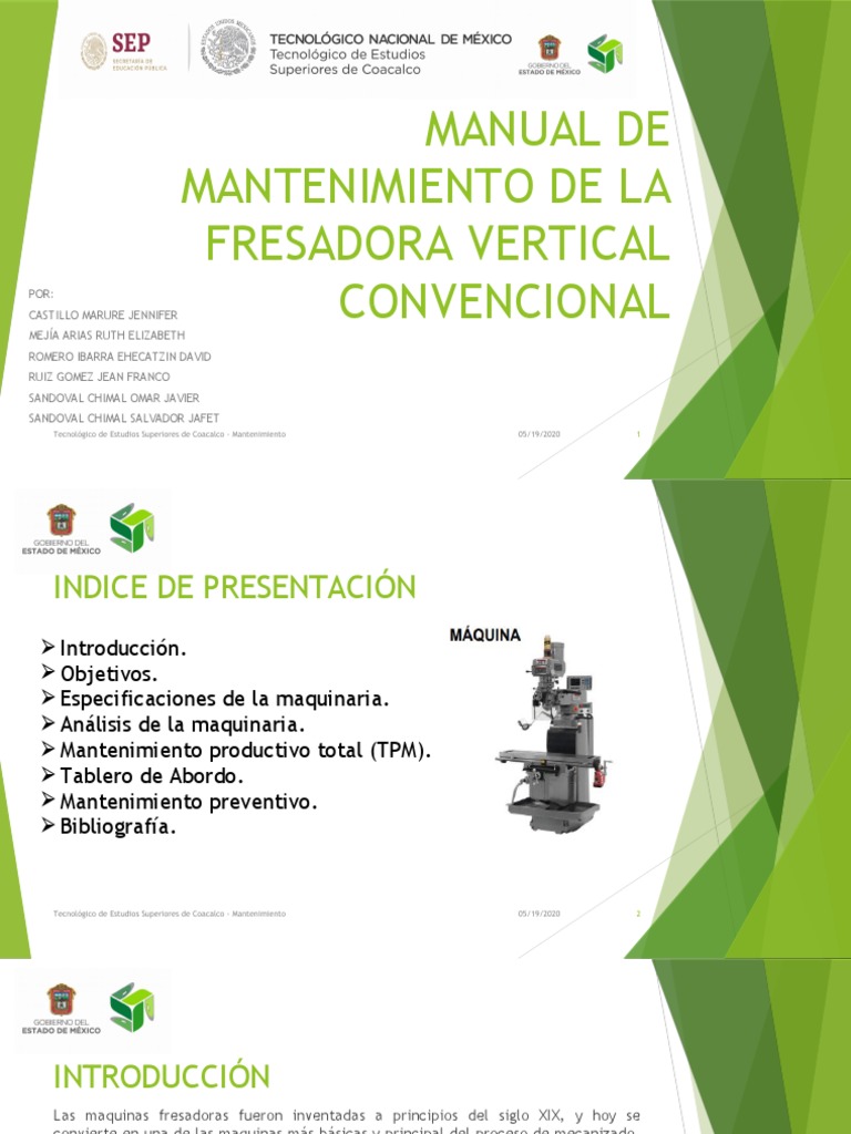 MANUAL DE MANTENIMIENTO DE LA FRESADORA