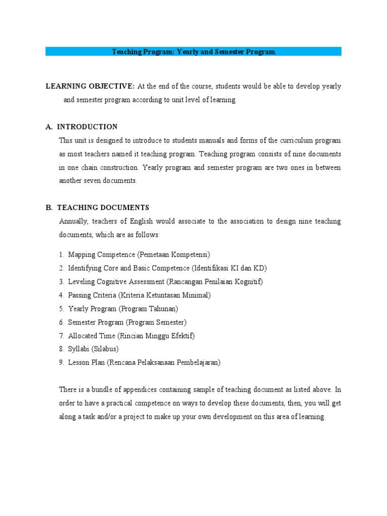 Yearly and Semester Teaching Program Guide | PDF