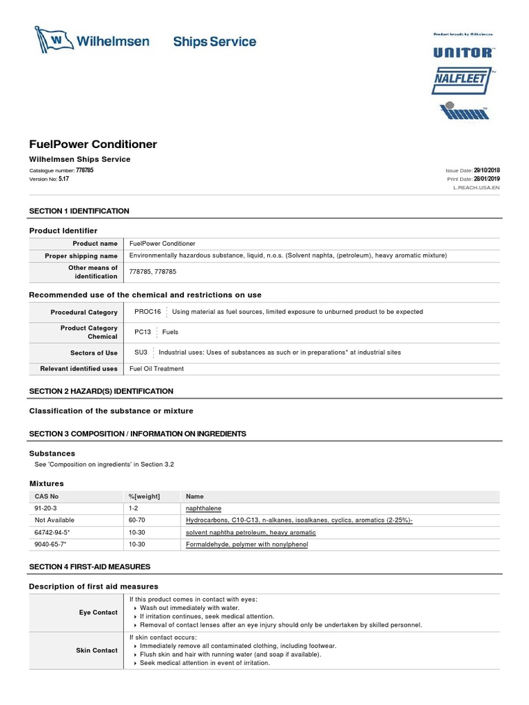 SDS Fuel Power Conditioner 25 LTR PDF Toxicity Waste Management