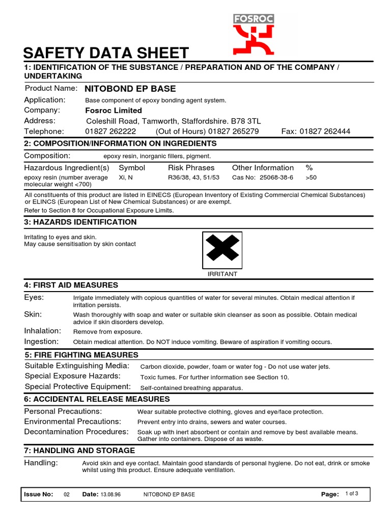Safety Data Sheet Nitobond Ep Base PDF Safety Chemistry