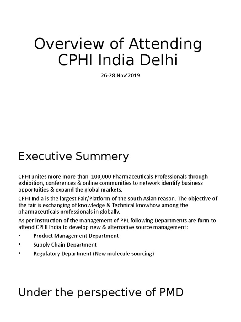 Overview of Attending CPHI India Delhi PDF Food And Drug