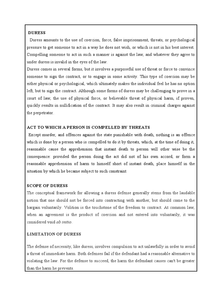 The Criminal Defence of Duress Requirements for Establishing that One