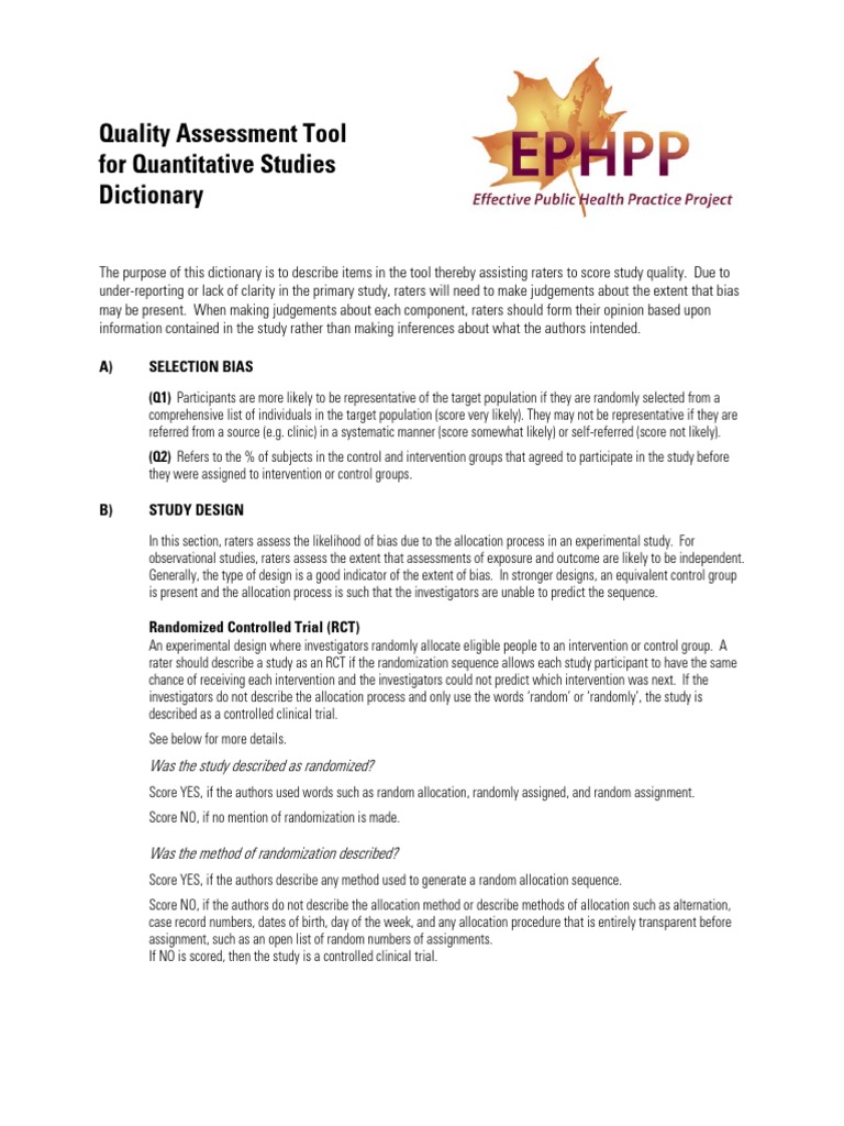 Quality Assessment Tool For Quantitative Studies Dictionary A