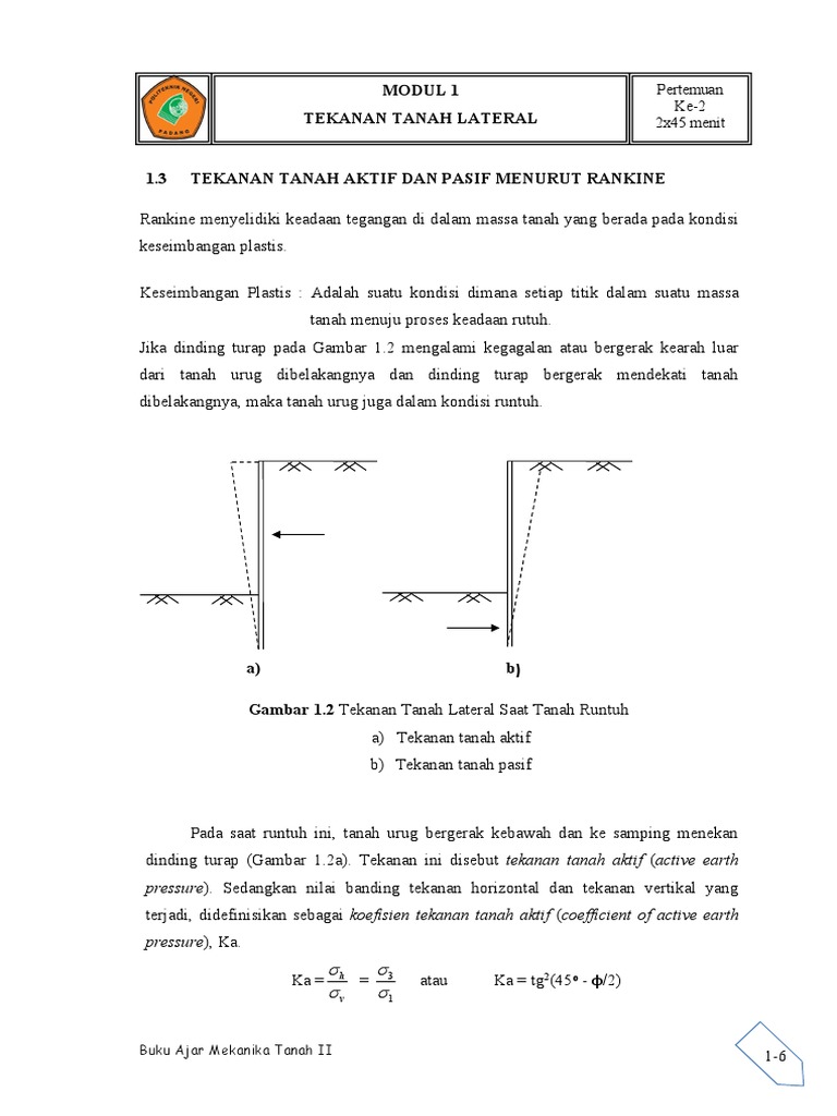 MODUL 1. TEKANAN TANAH LATERAL Pertemuan 2 PDF | PDF