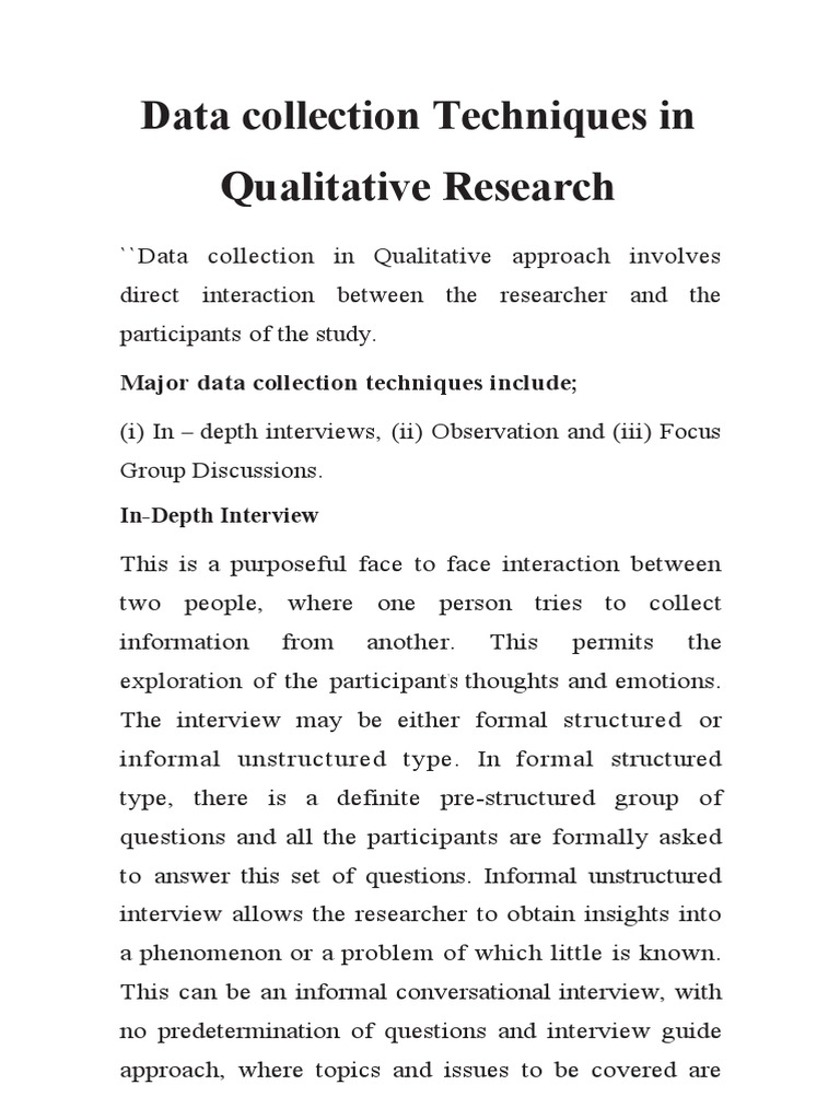 Data Collection Methods in Qualitative Research | PDF | Interview ...