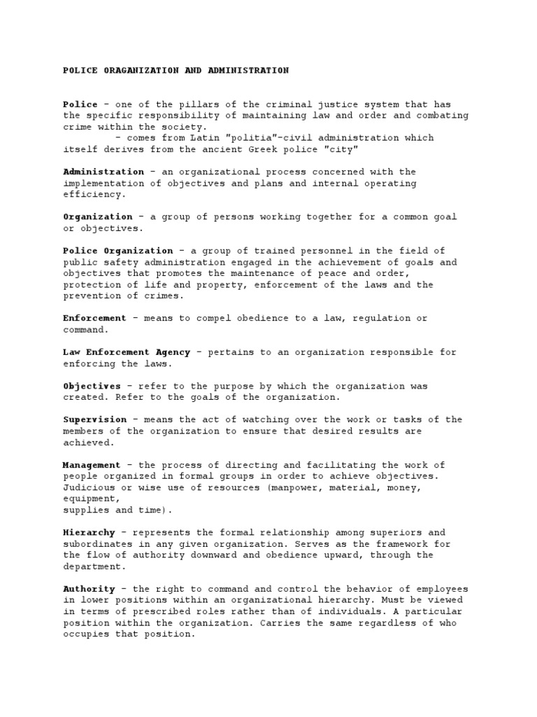 Admin Police Organization Notes | PDF | Police | Hierarchy