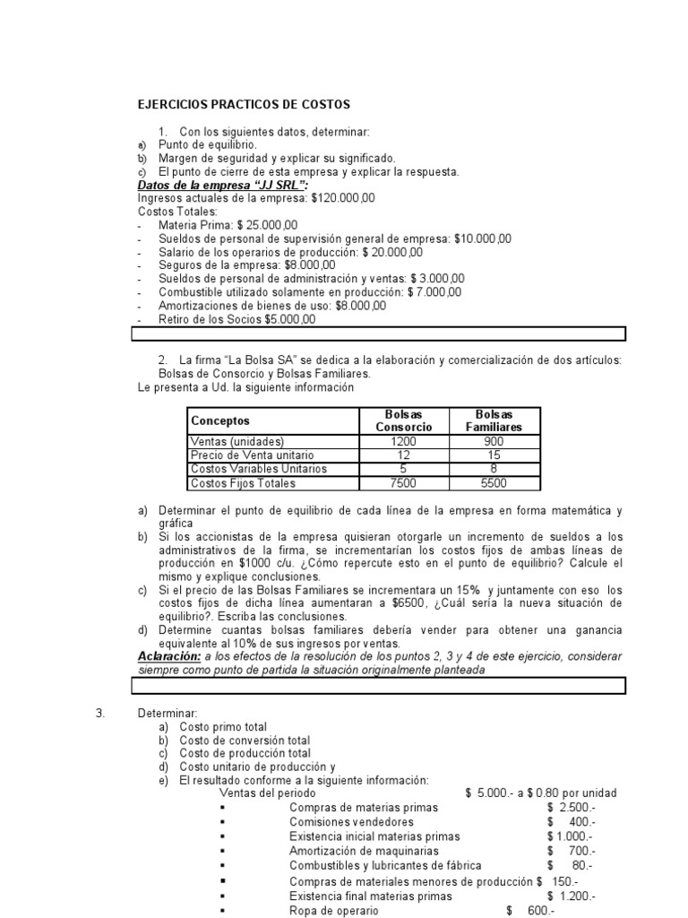 Ejercicios Prácticos de Costos y Presupuestos | PDF | Presupuesto | Salario
