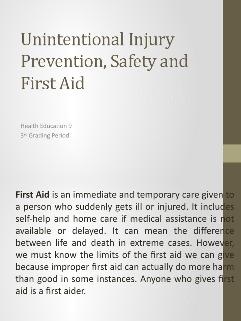 Unintentional Injury Prevention and First Aid | PDF | First Aid ...
