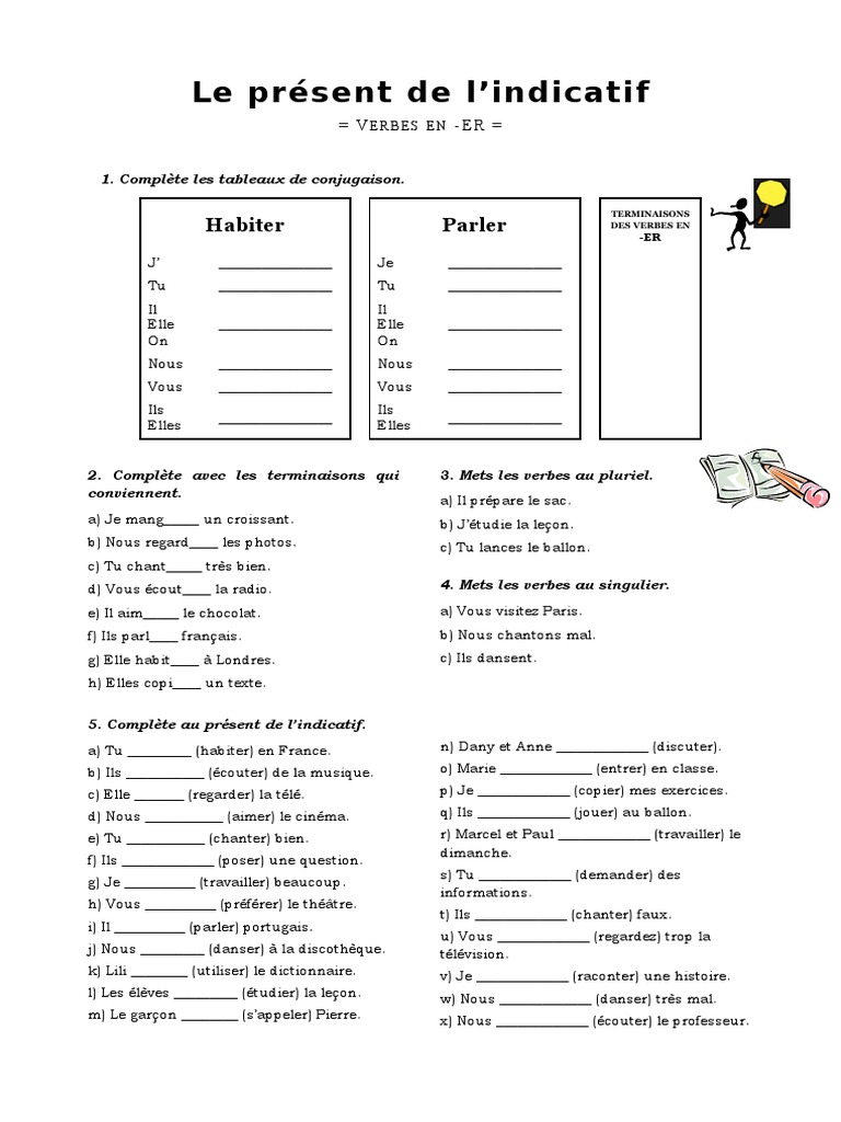 Présent De L indicatif Verbes Du 1er Groupe Exercices Pdf Verbes en Er Au Present de Lindicatif Exercice Grammatical Feuille | PDF |  Verbe | Langues