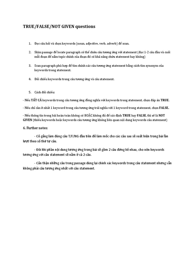 TRUE, FALSE, NOT GIVEN Questions | PDF