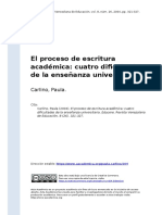 Carlino, Paula (2004). El proceso de escritura academica cuatro dificultades de la ensenanza universitaria