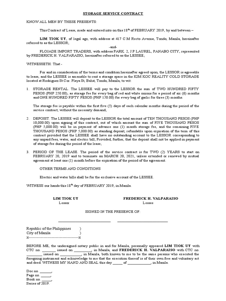 Cold Storage Rental Agreement Template | PDF | Lease | Common Law