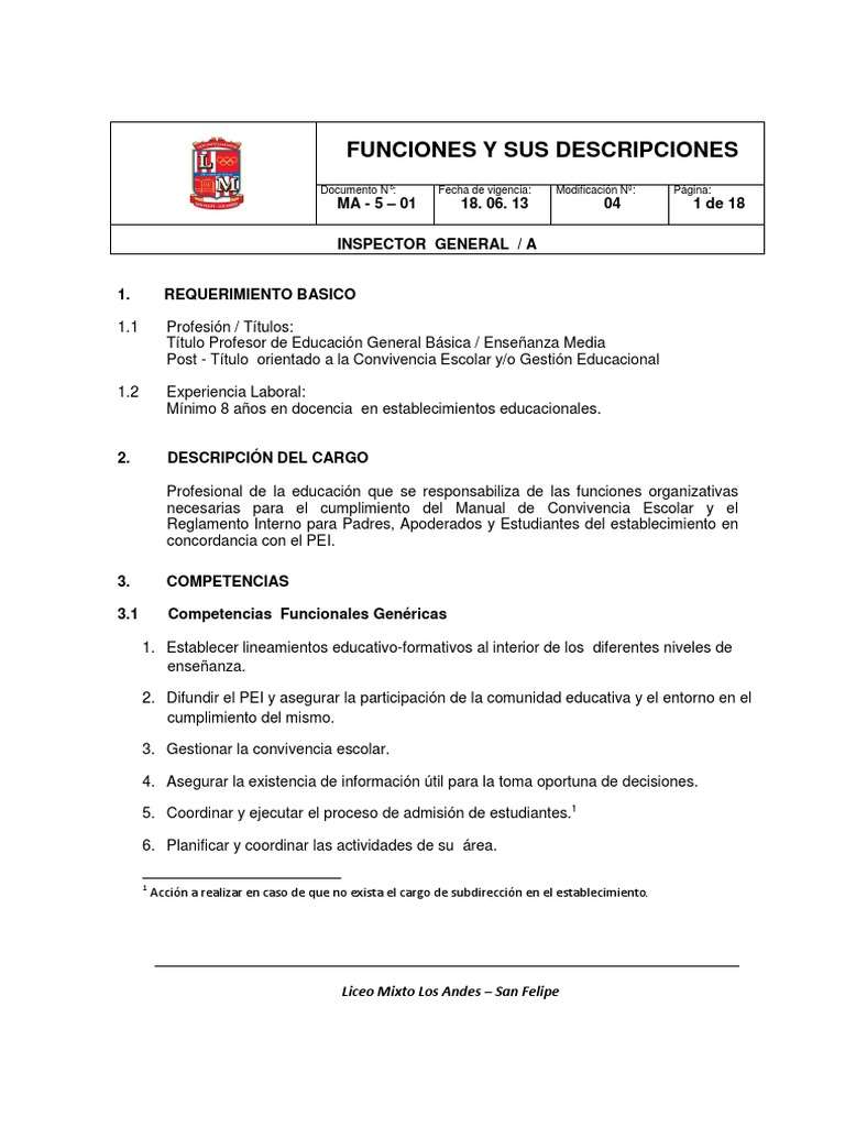 Funciones del Inspector Escolar en Chile | PDF | Las emociones | Maestros