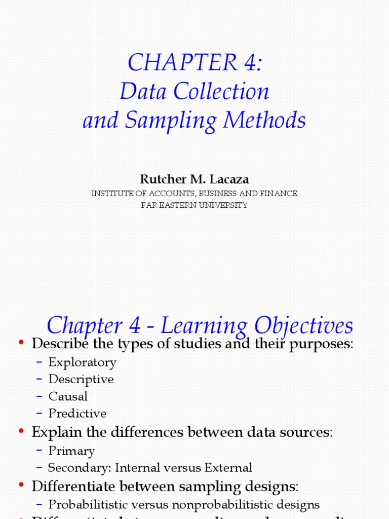 Chapter 4 - Data Collection and Sampling Methods | PDF | Sampling ...