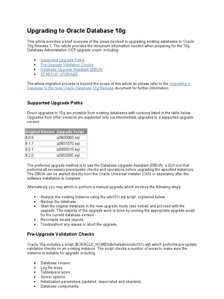 Upgrading To Oracle Database 10g Oracle Database Databases