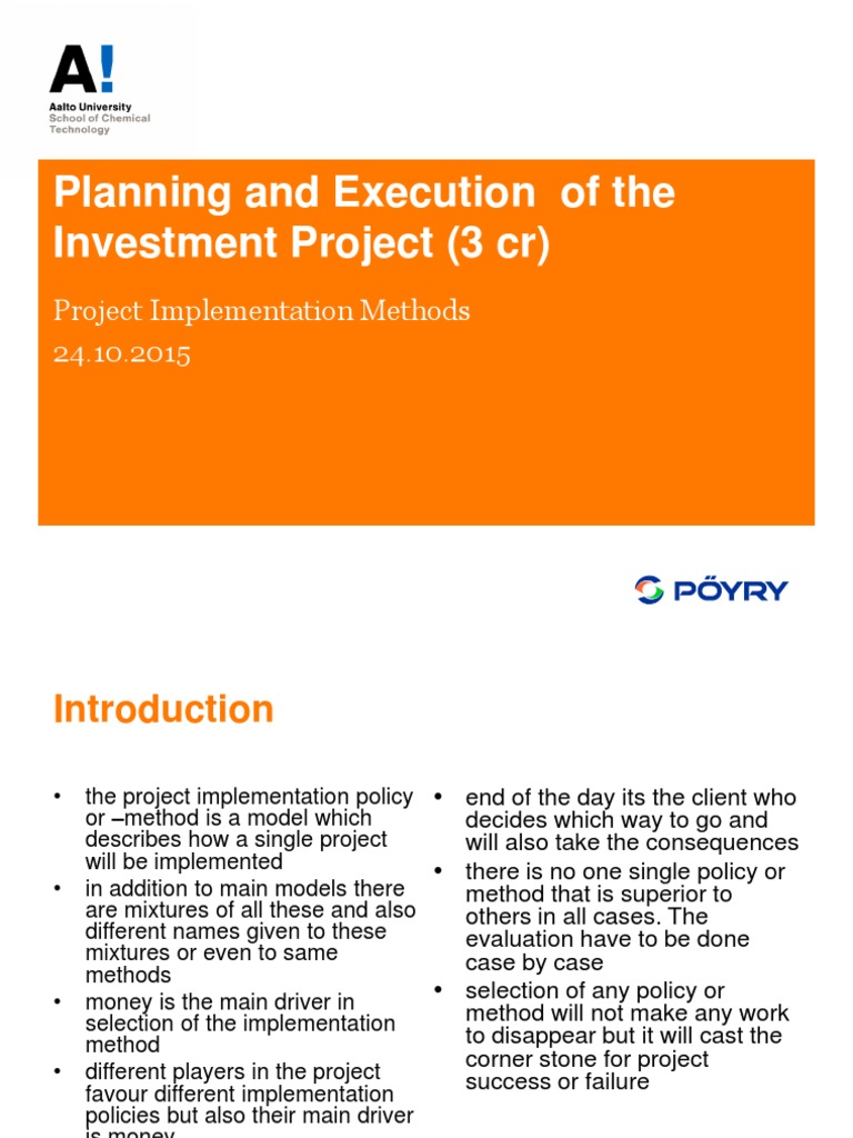 Project Implementation Methods Guide | PDF | Procurement | Risk