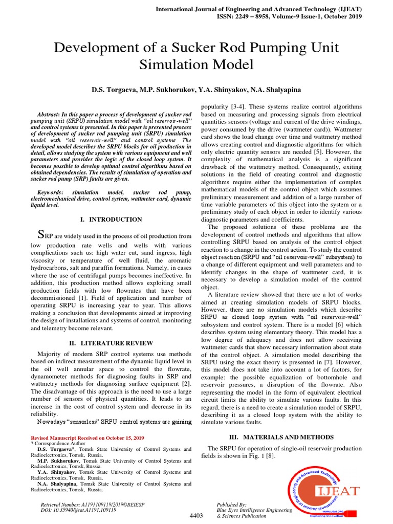 Development of A Sucker Rod Pumping Unit Simulation Model | PDF | Force ...