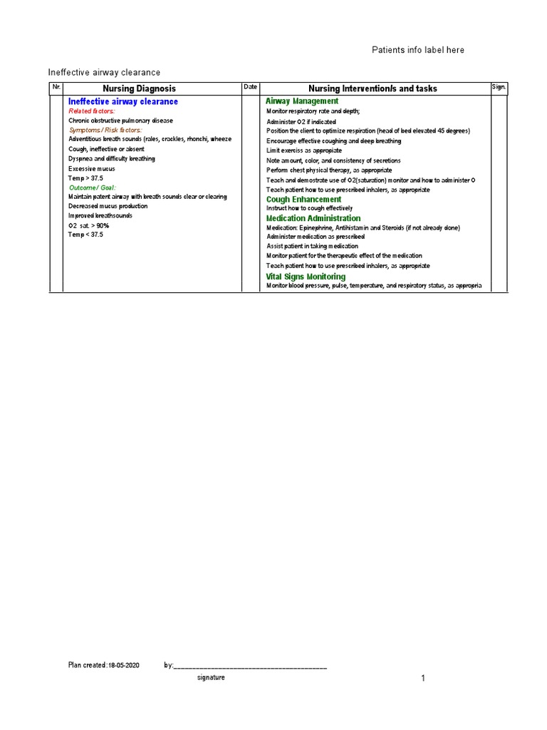 Copd Care pLAN | PDF | Chronic Obstructive Pulmonary Disease ...