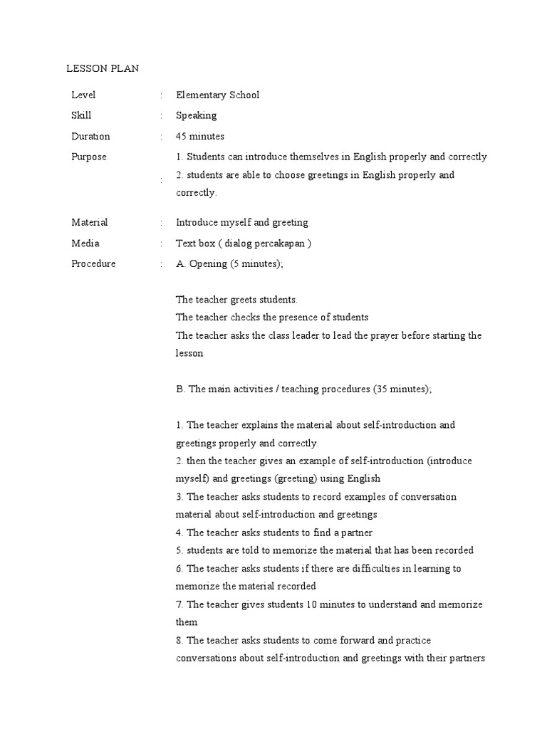 Lesson Plan Bahasa Inggris SD | PDF | Lesson Plan | Teachers