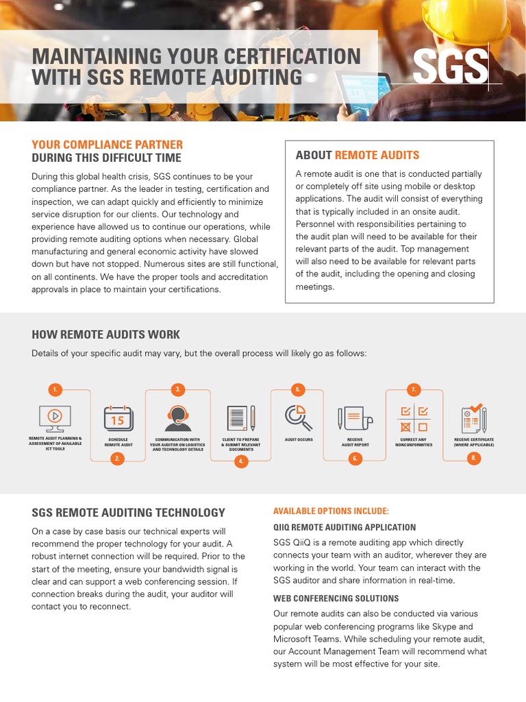 SGS RemoteAudit TechSheet PDF | PDF | Web Conferencing | Audit