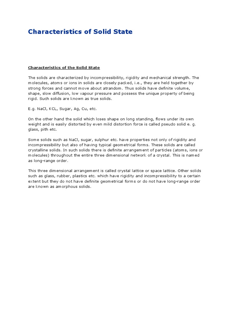 Characteristics of Solid State Matter | PDF