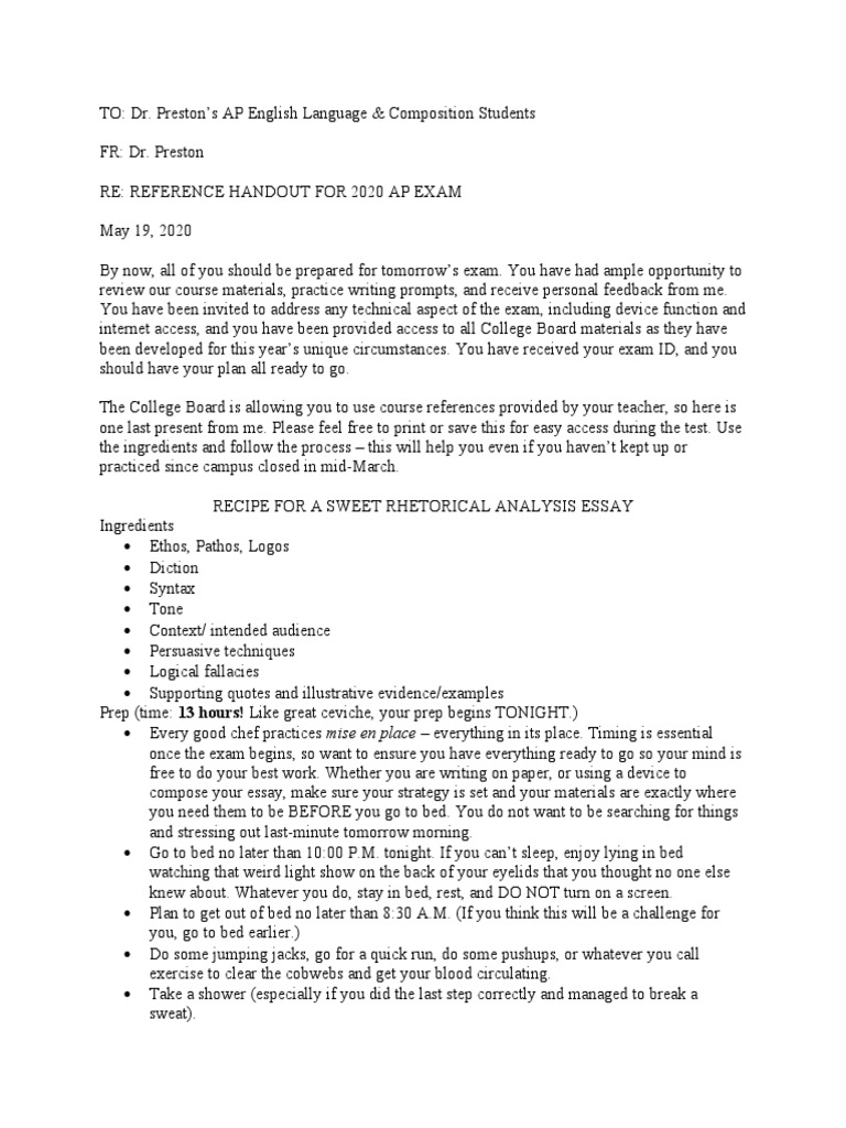 AP Exam Day Reference PDF Test (Assessment) Essays