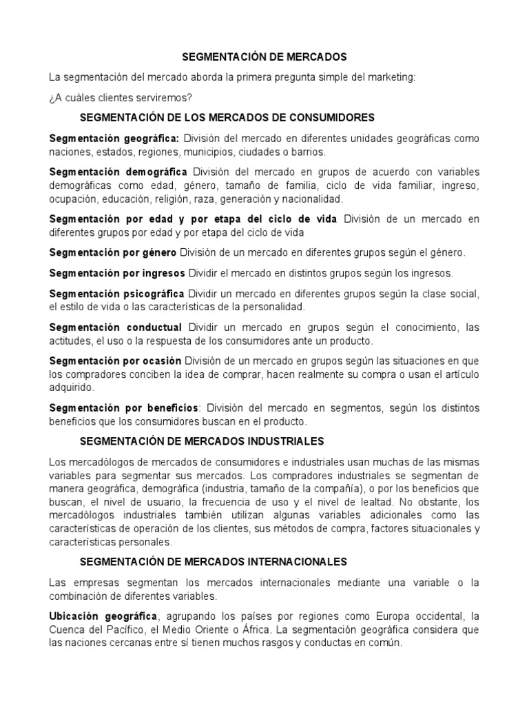 Estrategias de Segmentación de Mercados | PDF | Marketing | Producto ...