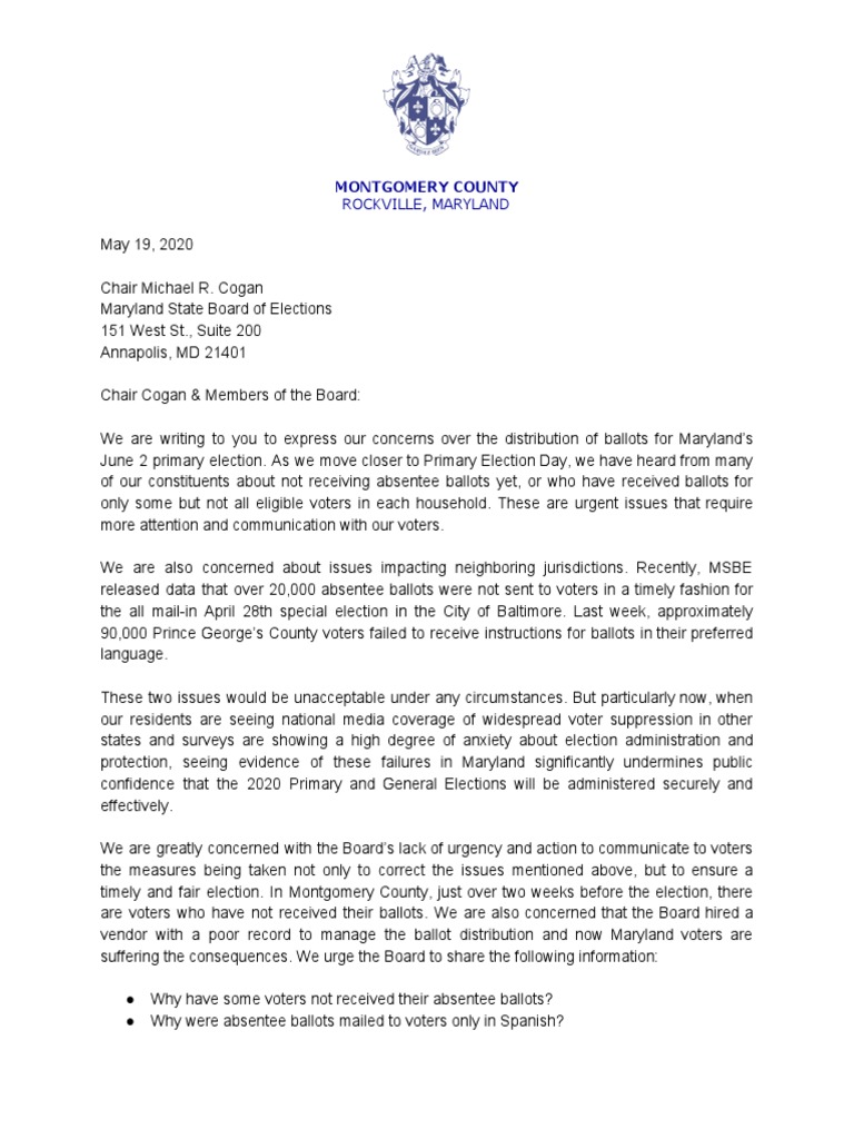 Board of Elections PDF Maryland Absentee Ballot