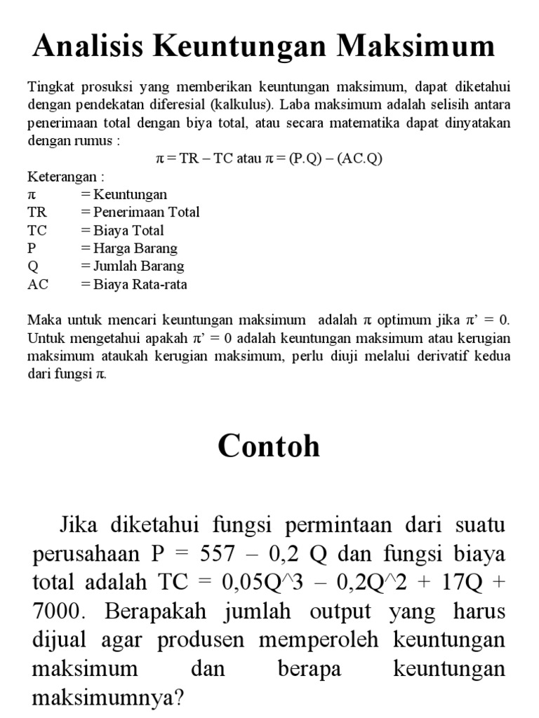 Analisis Keuntungan Dan Penerimaan Pajak Maksimum