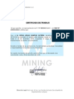 Certificado de Trabajo: V Y P Mining S.A.C., 20565430824