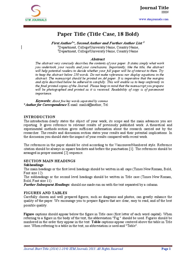 Paper Title (Title Case, 18 Bold) : First Author, Second Author and ...