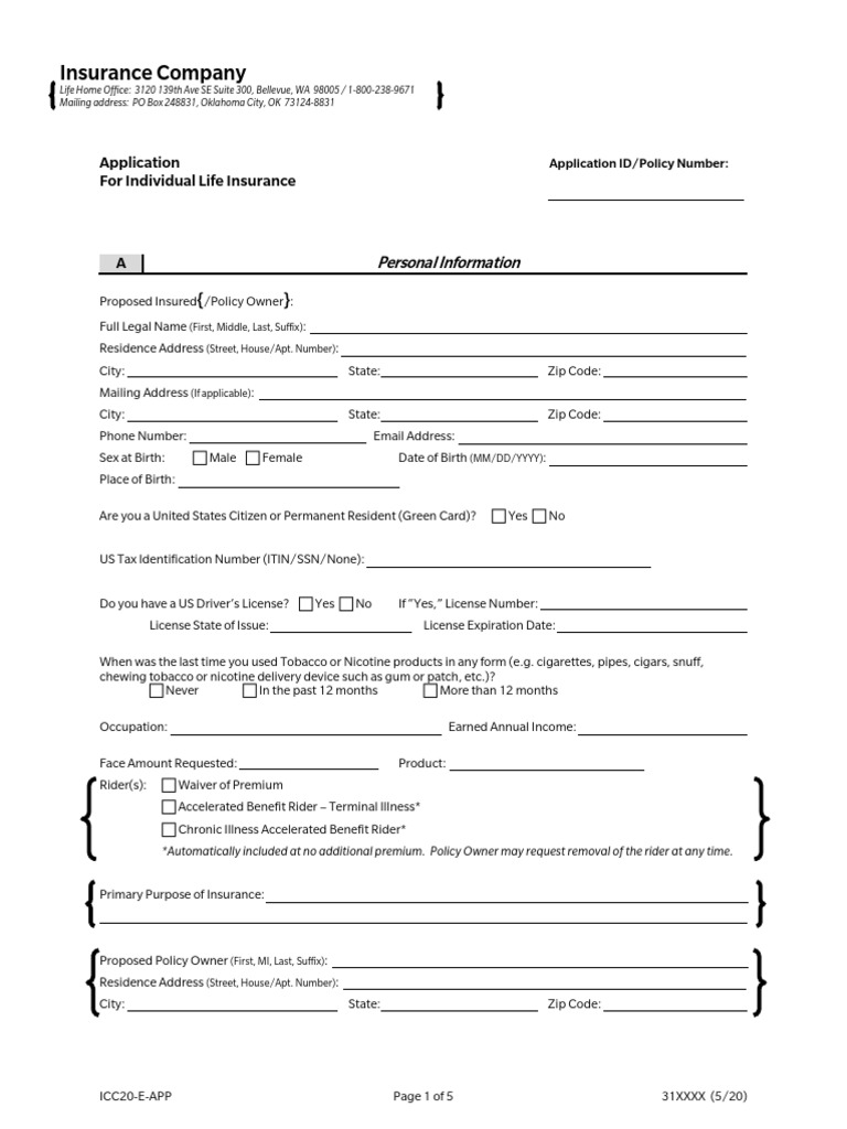 Individual Life Insurance Application Form | PDF | Life Insurance ...