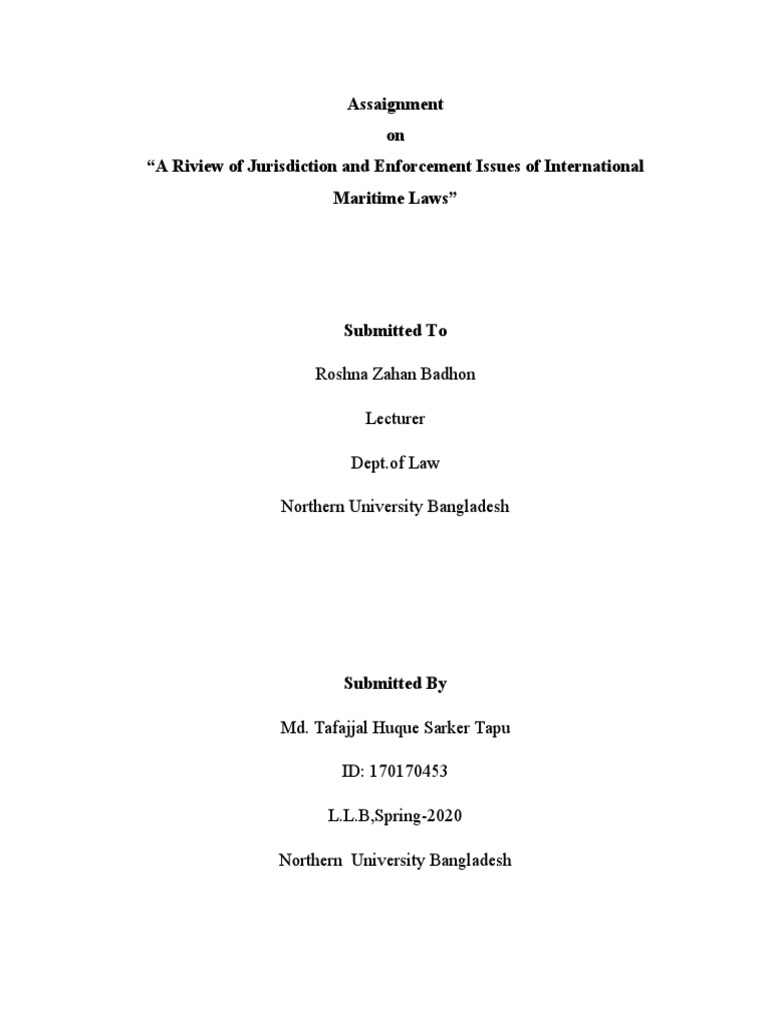 Assaignment On "A Riview of Jurisdiction and Enforcement Issues of