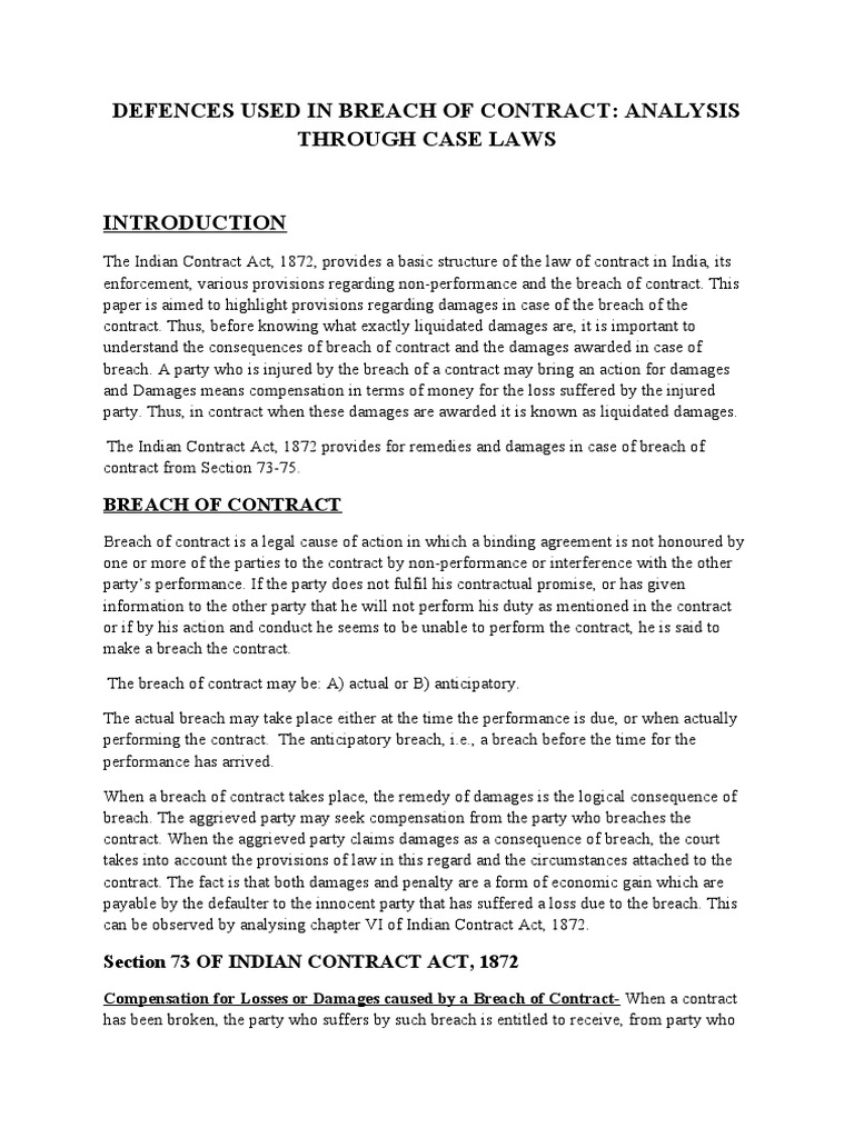 Defences Used in Breach of Contract | PDF | Damages | Breach Of Contract