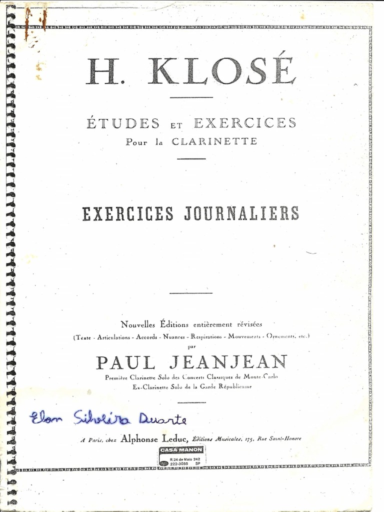 Klosé, H. Études Et Exercices Pour La (Exercices