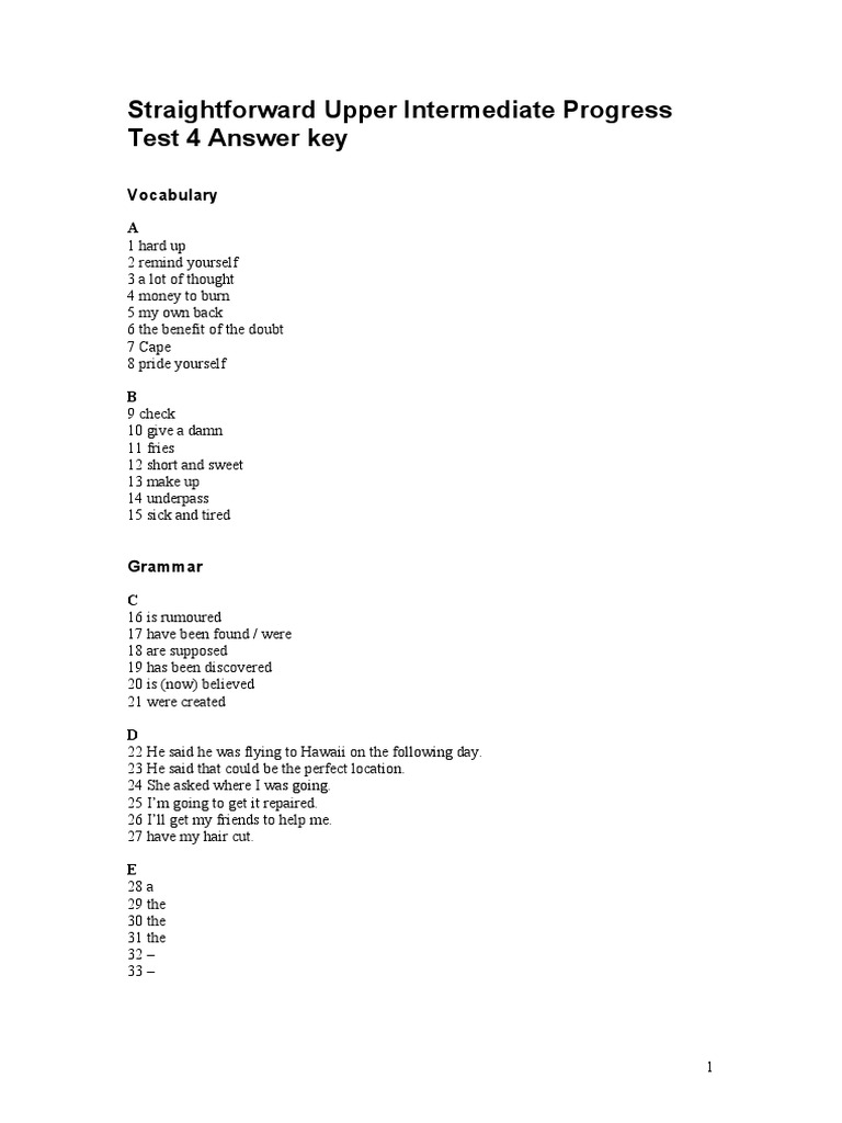 Progress Test 4 Answer Key | PDF | Foreign Language Studies