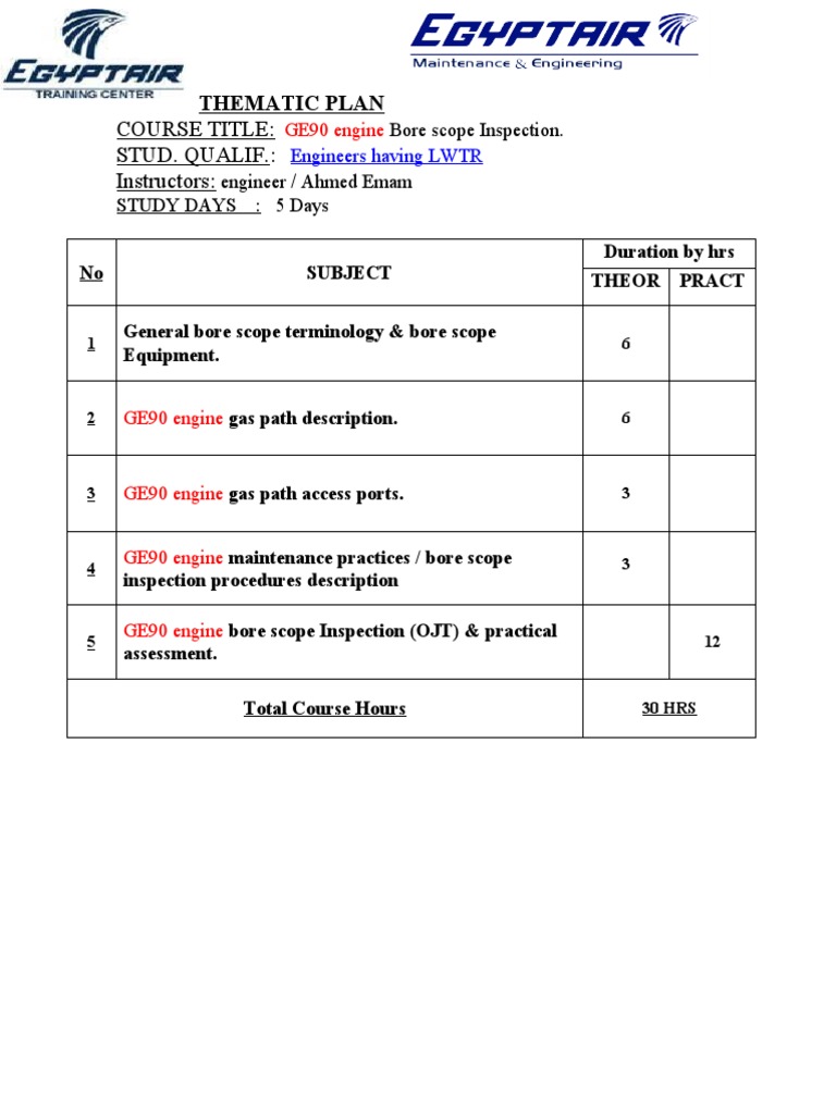 GE90 Engine Borescope Inspection Course A 5Day, 30Hour Program on