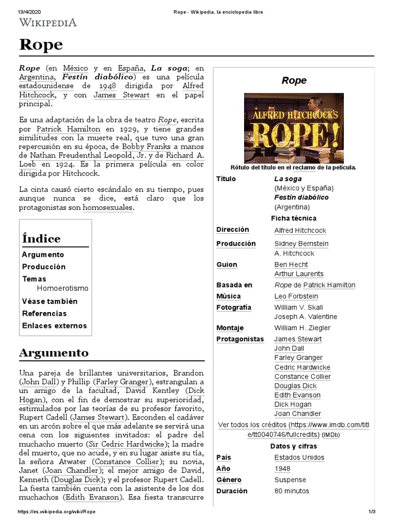Rope - Wikipedia, La Enciclopedia Libre | PDF
