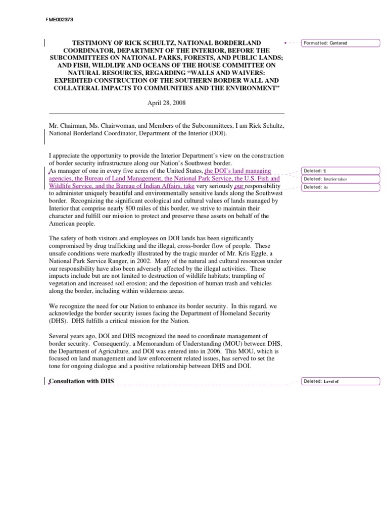 Border Security and Environmental Impact Testimony | PDF | United ...
