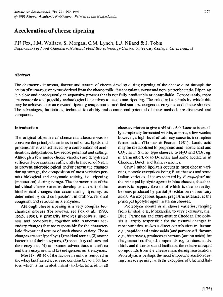 Acceleration of Cheese Ripening PDF PDF Cheese Chemistry