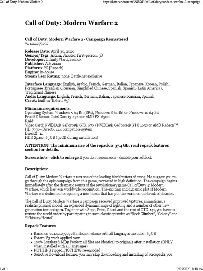 Call Of Duty: Modern Warfare 2 | PDF | Computer Hardware | Ibm Pc.