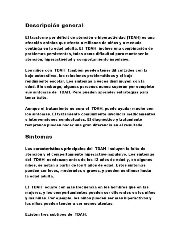 TDAH: Síntomas y Tratamientos Efectivos | PDF | Desorden hiperactivo y ...