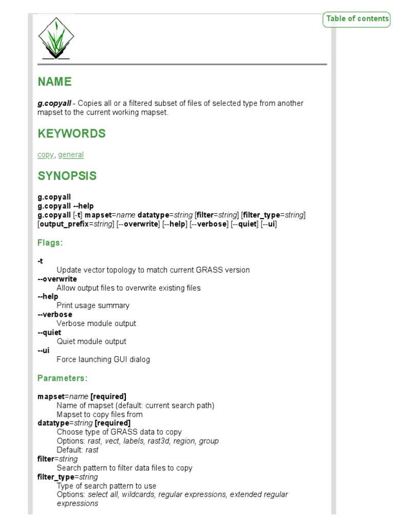 G.copyall - GRASS GIS Manual | PDF | Geographic Information System ...