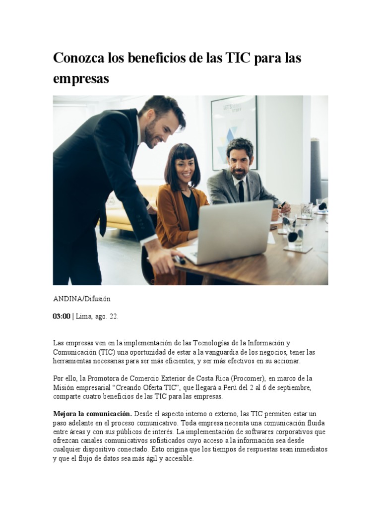 Conozca Los Beneficios de Las TIC para Las Empresas | PDF | Tecnología ...