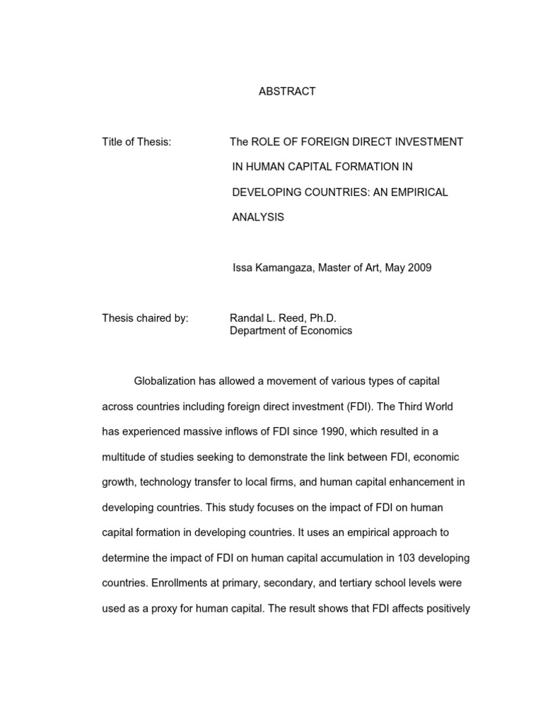 Fdi Research A | PDF | Foreign Direct Investment | Human Capital