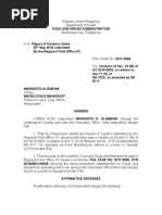 Answer to Summons from Food and Drugs Administration