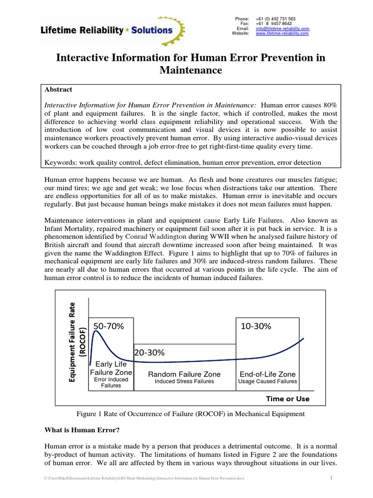 Human Error Prevention in Maintenance | PDF | Reliability Engineering ...