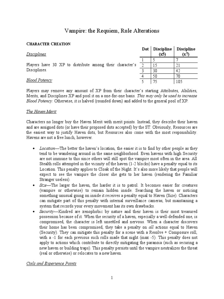 Alternate Rules - Vampire The Requiem-Alterations | PDF