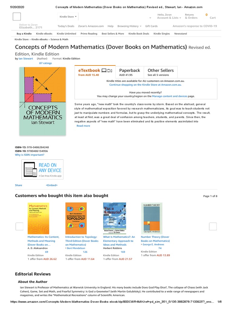 Concepts of modern mathematics dover books on mathematics revised ed