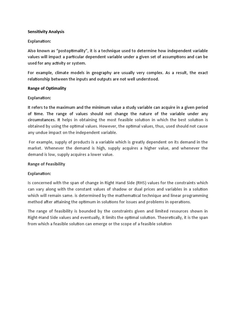 Sensitivity Analysis: Range of Feasibility | PDF